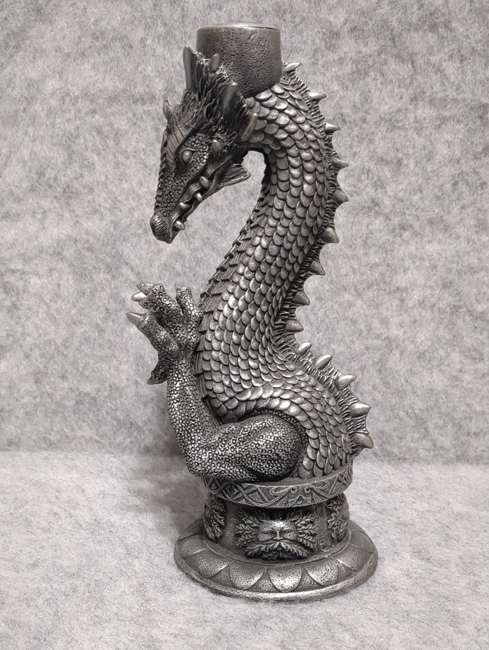 Vintage Rare Myth & Legends Dragon Taper Candle Holder Grey Dark